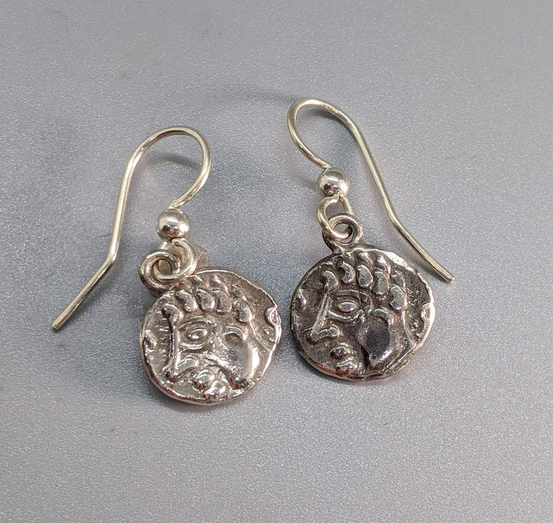 Sterling Silver Ancient Coin Replica Earrings, Celtic Face