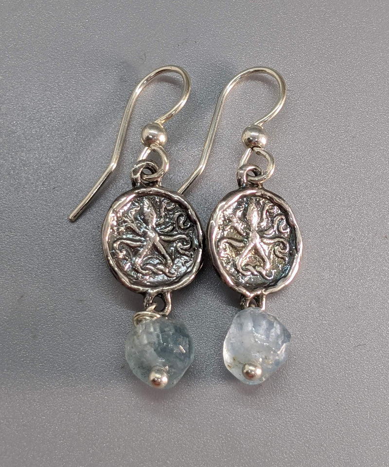 Sterling Silver Ancient Coin Replica Earrings, Octopus