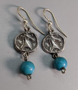 Sterling Silver Ancient Coin Replica Earrings, Horse Head