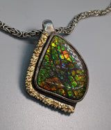 Ammolite Sterling Silver Pendant with Gold Strip on Side