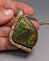 Ammolite Sterling Silver Pendant with Gold Strip on Side