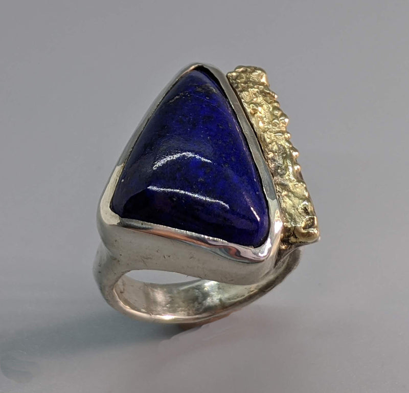 Lapis Sterling Silver Ring with 14kt Gold Strip