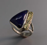 Lapis Sterling Silver Ring with 14kt Gold Strip