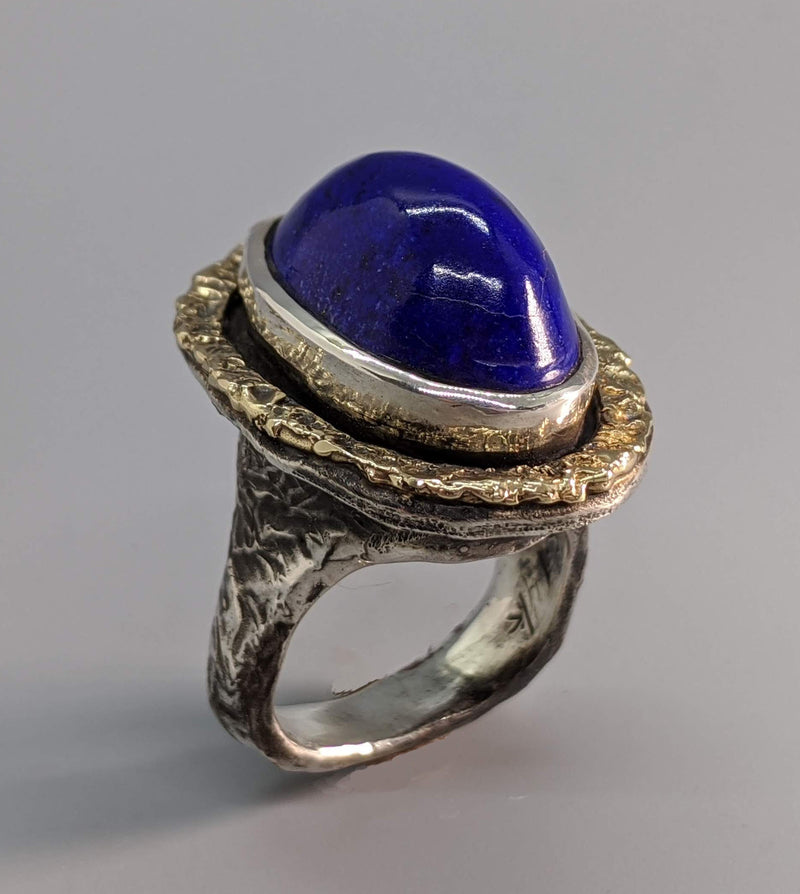 Lapis Sterling Silver Ring with 14kt Gold