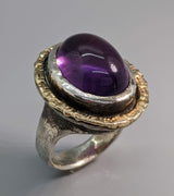 Amethyst Sterling Silver Ring with 14kt Gold Rim