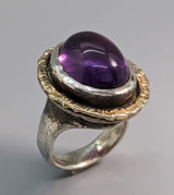 Amethyst Sterling Silver Ring with 14kt Gold Rim