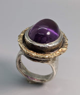 Amethyst Sterling Silver Ring with 14kt Gold Rim