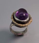 Amethyst Sterling Silver Ring with 14kt Gold Rim