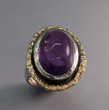 Amethyst Sterling Silver Ring with 14kt Gold Rim