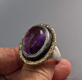 Amethyst Sterling Silver Ring with 14kt Gold Rim