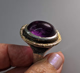 Amethyst Sterling Silver Ring with 14kt Gold Rim