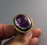 Amethyst Sterling Silver Ring with 14kt Gold Rim