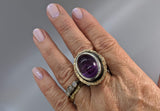 Amethyst Sterling Silver Ring with 14kt Gold Rim