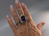 Amethyst Sterling Silver Ring with 14kt Gold Rim