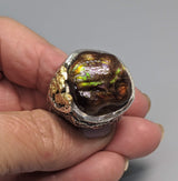 Fire Agate Sterling Silver Ring with High Karat Natural Gold Nuggets on Side