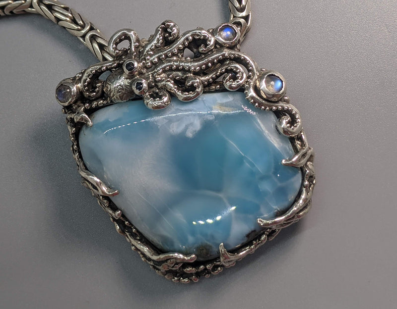 Larimar Sterling Silver Octopus Pendant