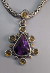 Sugilite Sterling Silver Pendant with Citrines