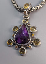Sugilite Sterling Silver Pendant with Citrines