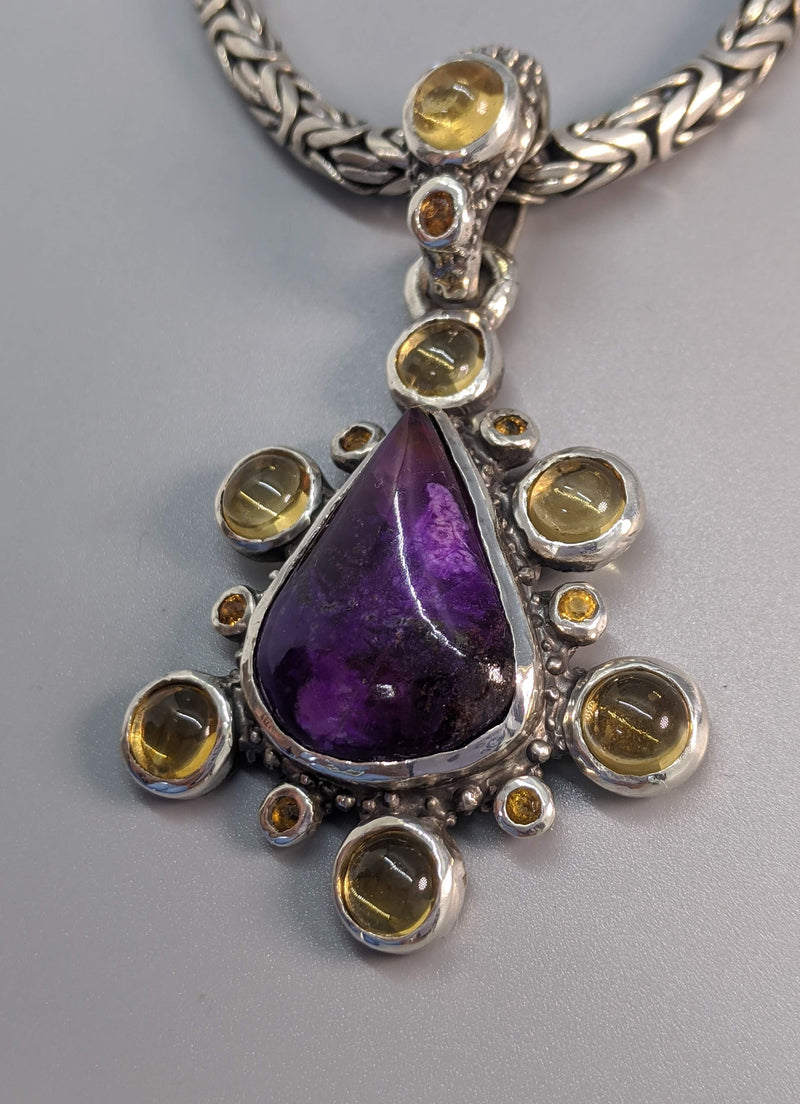 Sugilite Sterling Silver Pendant with Citrines