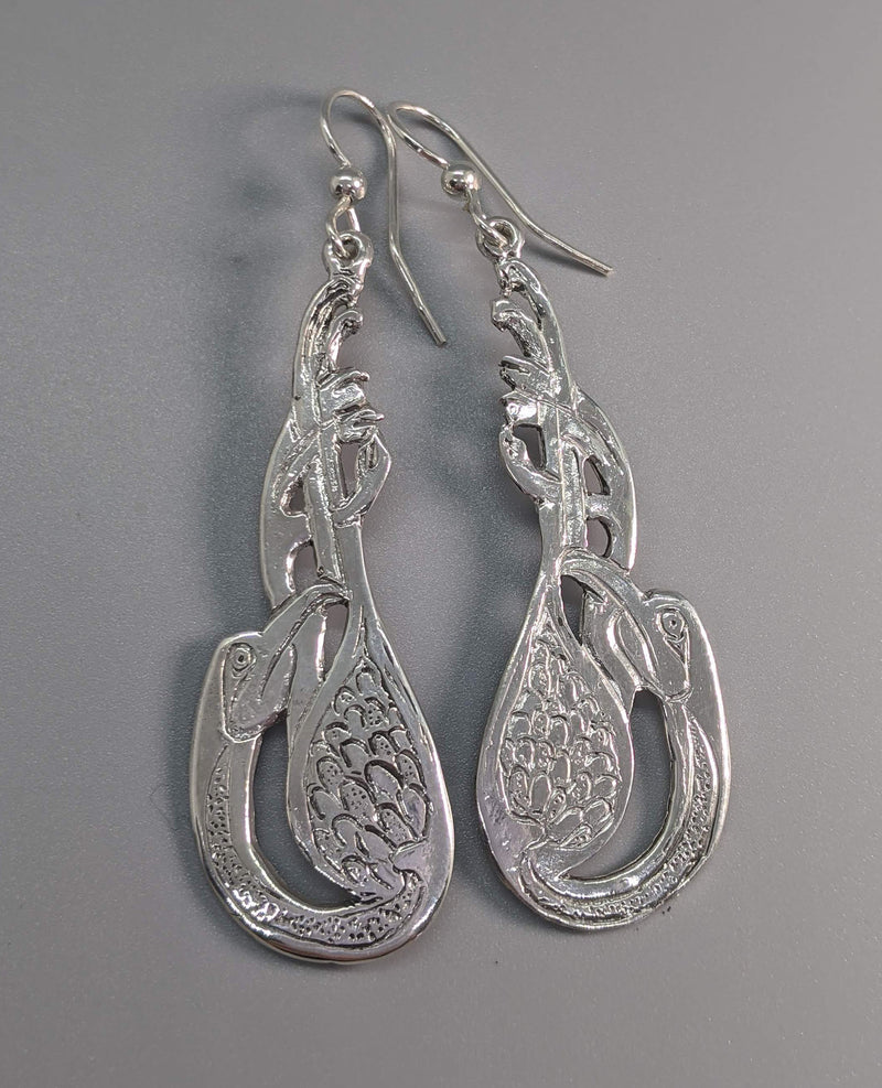 Sterling Silver Celtic Cormorant Earrings, Large