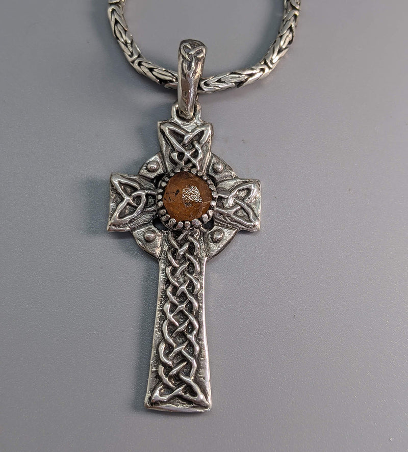 Sterling Silver Celtic Cross with Spessartite Garnet