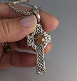 Sterling Silver Celtic Cross with Spessartite Garnet