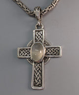 Large Sterling Silver Celtic Cross with Moonstone
