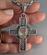 Large Sterling Silver Celtic Cross with Moonstone