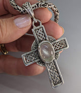 Large Sterling Silver Celtic Cross with Moonstone
