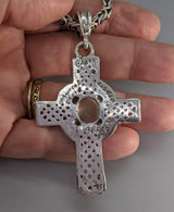 Large Sterling Silver Celtic Cross with Moonstone