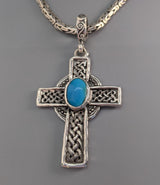 Sterling Silver Celtic Cross with Sleeping Beauty Turquoise