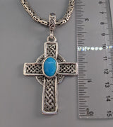Sterling Silver Celtic Cross with Sleeping Beauty Turquoise