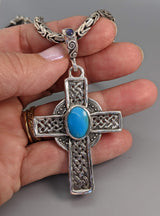 Sterling Silver Celtic Cross with Sleeping Beauty Turquoise