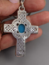 Sterling Silver Celtic Cross with Sleeping Beauty Turquoise