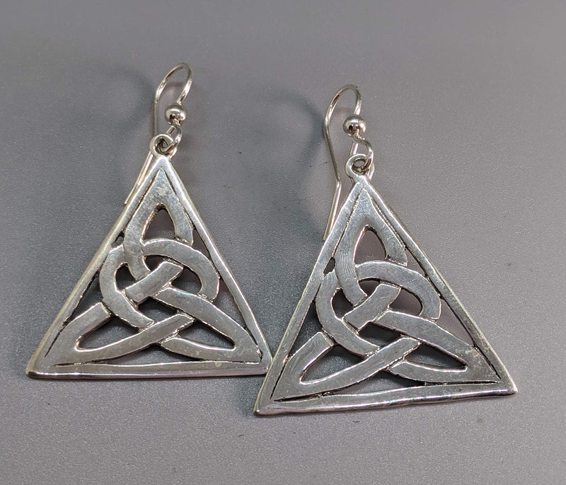 Sterling Silver Wide Triangle Celtic Knotwork Earrings