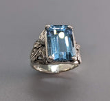 Blue Topaz Sterling Silver Ring, Leaf Design
