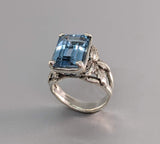 Blue Topaz Sterling Silver Ring, Leaf Design