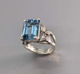 Blue Topaz Sterling Silver Ring, Leaf Design