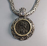 Ancient Bronze Athena, Sterling Silver Pendant with 14kt Gold Bezel