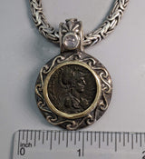 Ancient Bronze Athena, Sterling Silver Pendant with 14kt Gold Bezel