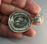 Very Nice Pegasus, AR Stater, Sterling Silver Pendant with 14kt Gold Bezel and Emerald on Bail