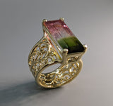 Bi-Color Tourmaline, 14kt Gold Lacy Band