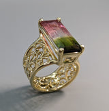Bi-Color Tourmaline, 14kt Gold Lacy Band