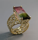 Bi-Color Tourmaline, 14kt Gold Lacy Band