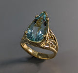 Aquamarine in 14kt Gold Lacy Ring