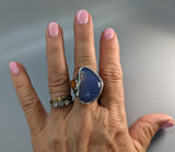 Lavender Chalcedony, Sterling Silver Ring with Spessartite Garnet Crystal and Rose Cut Black Diamonds