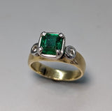 Emerald and Diamonds in Platinum and 14kt Gold Ring