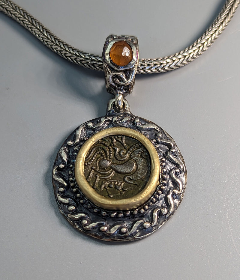 Celtic Horse, BI Stater, Sterling Silver and 14kt Gold Pendant