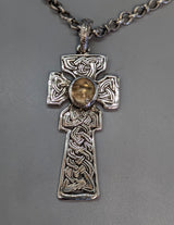 Sterling Silver Fahan Mura Celtic Cross with Rutilated Quartz