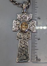 Sterling Silver Fahan Mura Celtic Cross with Rutilated Quartz